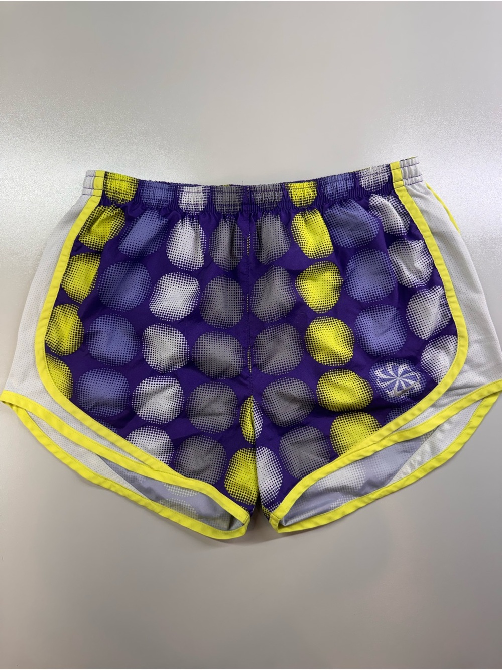 Nike Dri-FIT Women’s Small Running Shorts Purple Neon Yellow Polka Dot Athletic
